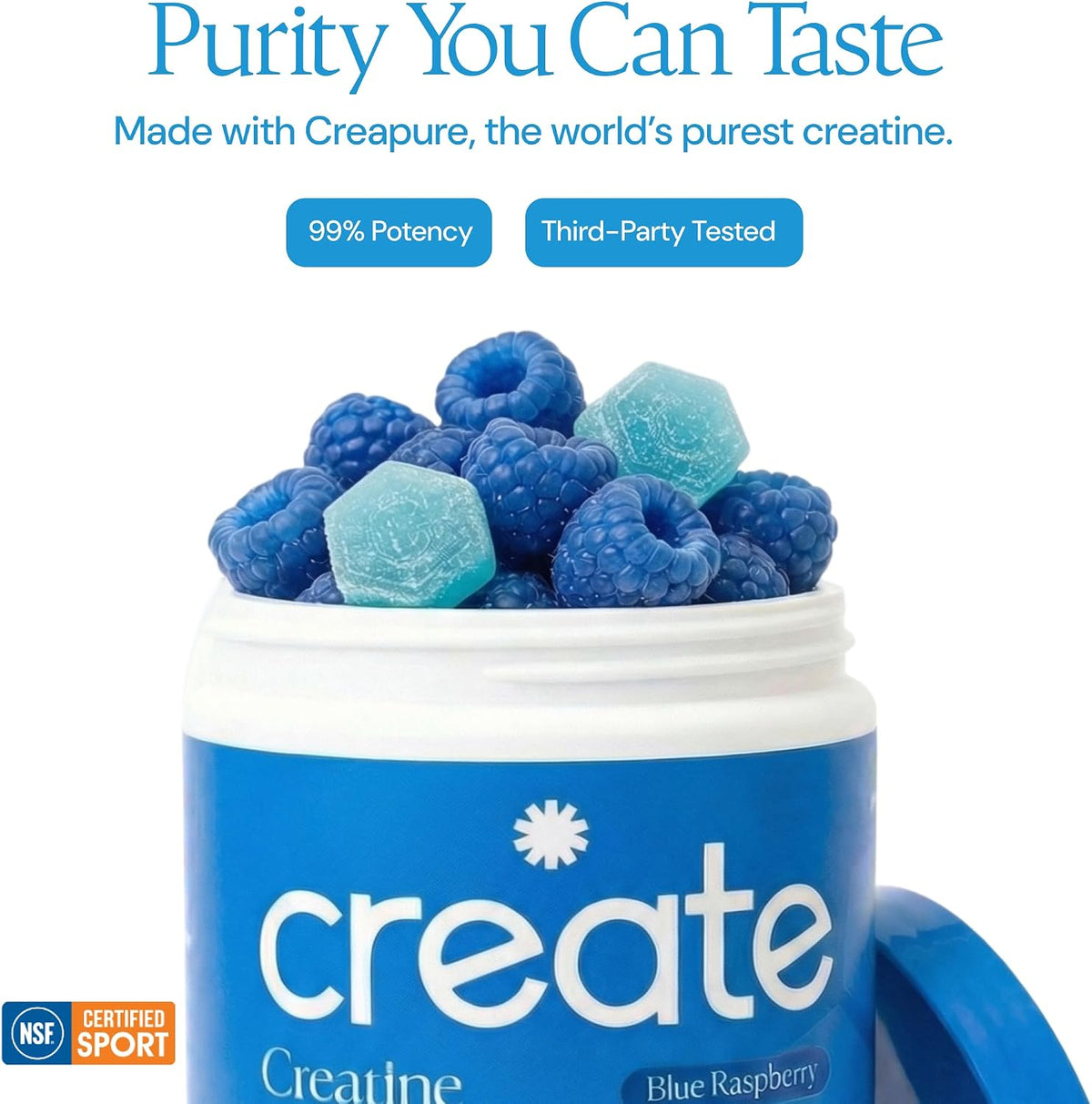 Create Creatine Monohydrate Gummies for Women and Men, Blue Raspberry, 90ct