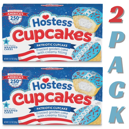 ( 2 PACK ) Hostess Patriotic Cupcakes, Golden Snack Cakes, 11.57 oz Box (16 Pouches)