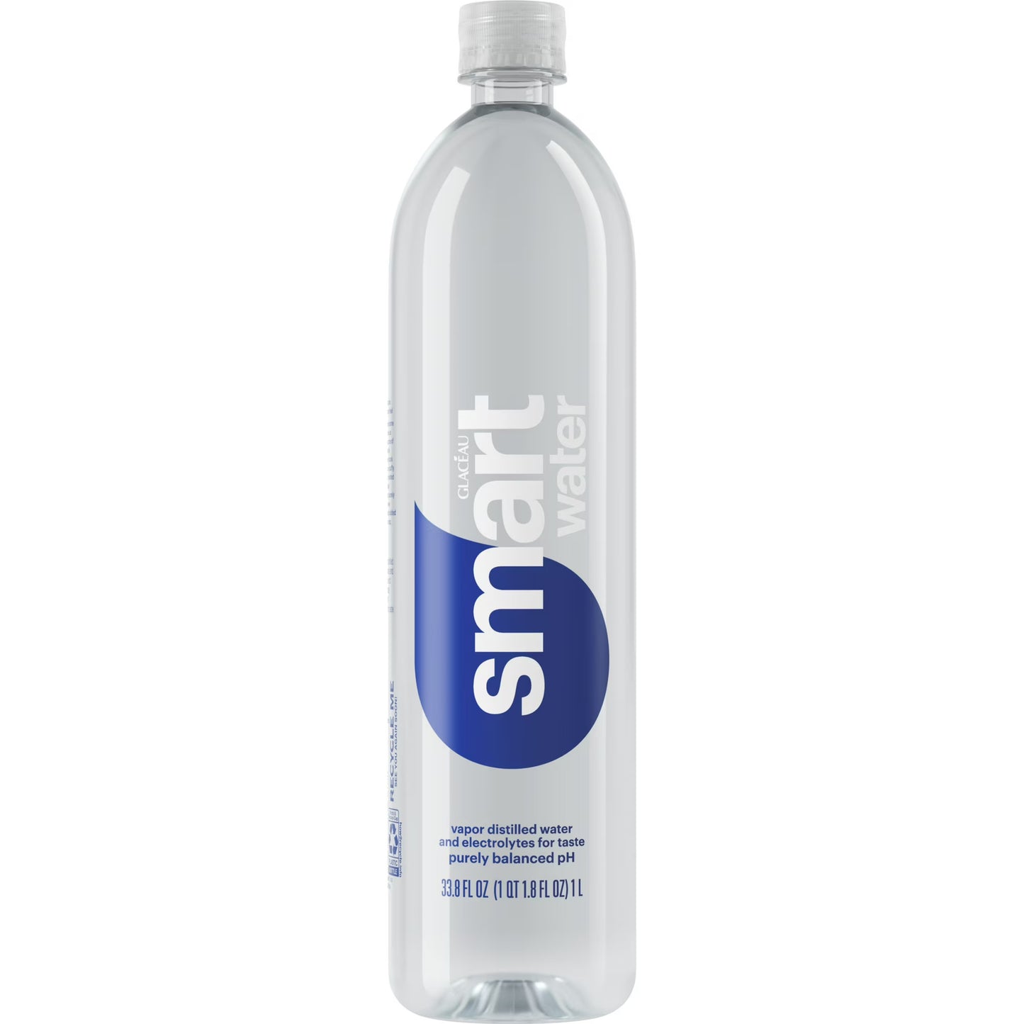 smartwater Vapor Distilled Water, 33.8 fl oz Bottle, Premium Purified Water with Electrolytes for Taste
