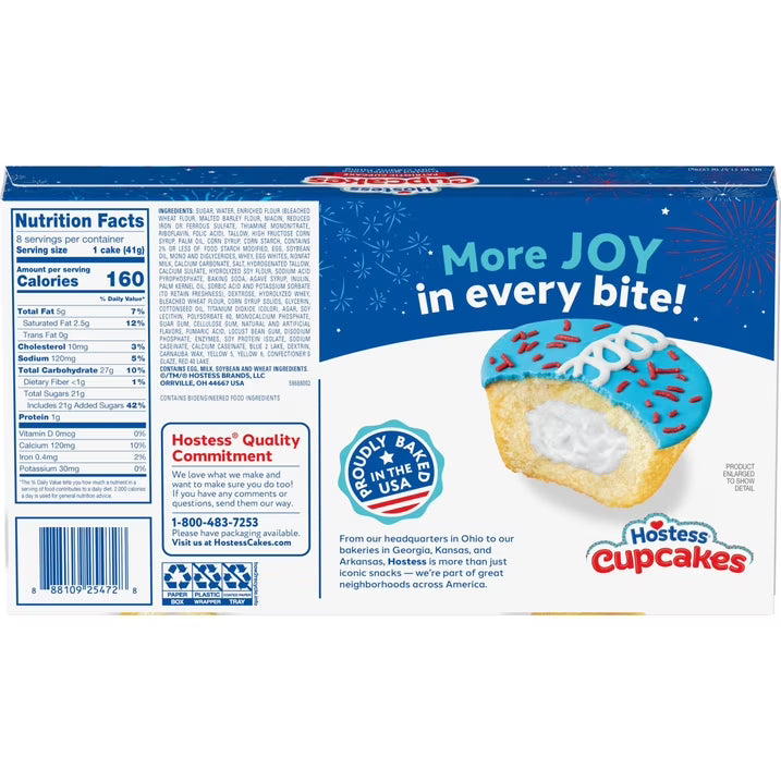( 2 PACK ) Hostess Patriotic Cupcakes, Golden Snack Cakes, 11.57 oz Box (16 Pouches)