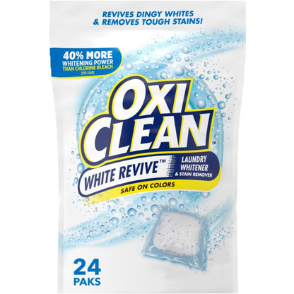 OxiClean White Revive Laundry Whitener & Stain Remover Power Paks, Chlorine-Free Whitening Formula, 24 Count per Pack, 2 Pack (48 Total Paks)