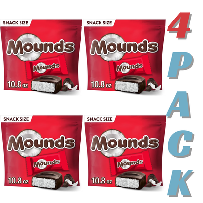( 4 PACK ) Mounds Coconut and Dark Chocolatey Snack Size Candy, Bag 10.8 oz
