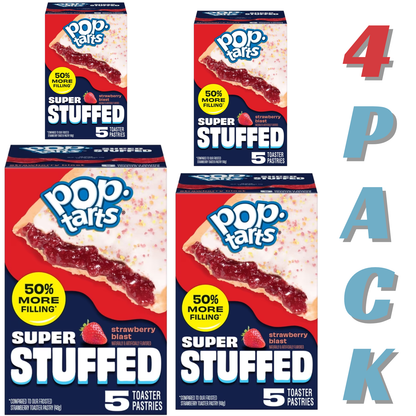 ( 4 pPop-Tarts Super Stuffed Strawberry Blast Toaster Pastries, 50% More Filling, Shelf-Stable, 10.9 oz (20 Count)