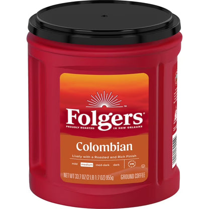 Folgers Colombian Ground Coffee, Medium Roast, 33.7 oz Canister
