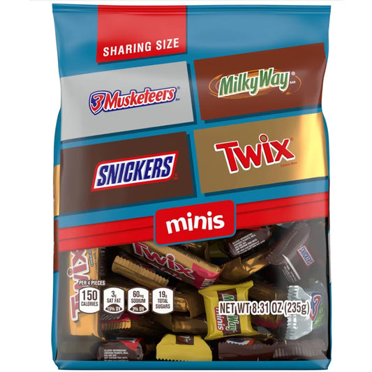 SNICKERS, TWIX & More Minis Chocolate Candy Bars Variety Pack, Assorted Mini Chocolate Candy, 8.31 oz Bag