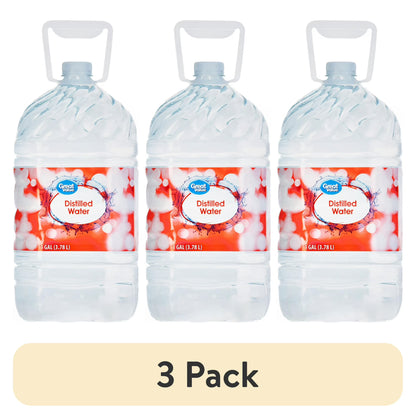 Great Value Distilled Water, 1 Gallon (128 fl oz) Jugs, 3 Pack, High-Purity Distilled Water for Household & Everyday Use