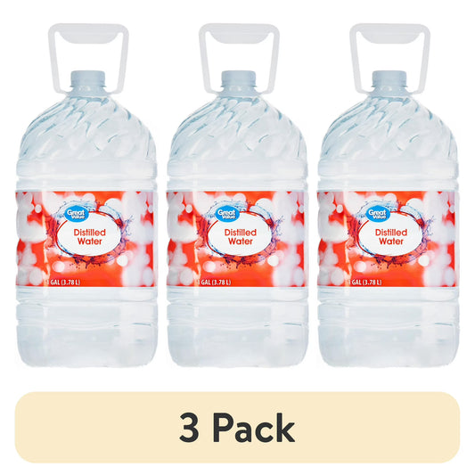 Great Value Distilled Water, 1 Gallon (128 fl oz) Jugs, 3 Pack, High-Purity Distilled Water for Household & Everyday Use