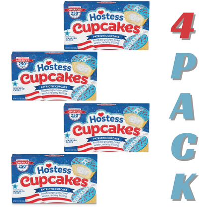 ( 4 PACK ) Hostess Patriotic Cupcakes, Golden Snack Cakes, 11.57 oz Box (32 Pouches)