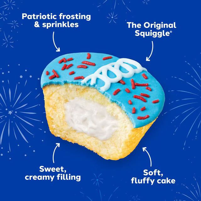 ( 4 PACK ) Hostess Patriotic Cupcakes, Golden Snack Cakes, 11.57 oz Box (32 Pouches)
