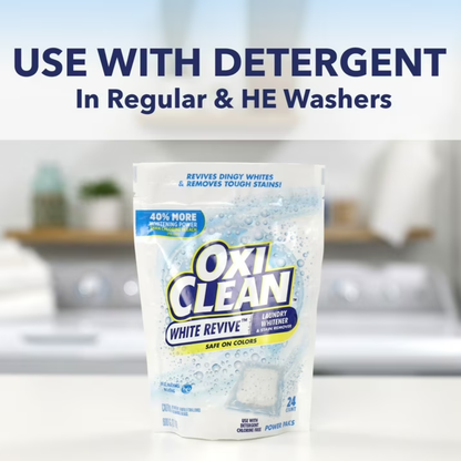 OxiClean White Revive Laundry Whitener & Stain Remover Power Paks, Chlorine-Free Whitening Formula, 24 Count per Pack, 2 Pack (48 Total Paks)