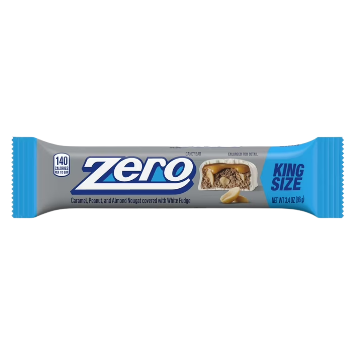 ( 2 PACK ) Zero White Fudge, Caramel, Peanut, Almond Nougat King Size Candy, Bar 3.4 oz