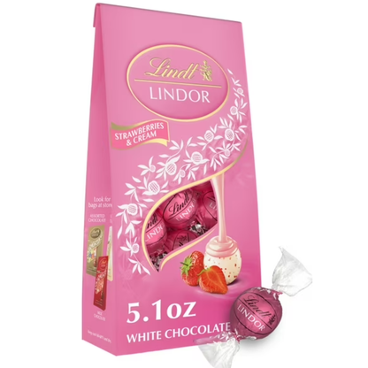 Lindt LINDOR Strawberries & Cream White Chocolate Truffles, Premium White Chocolate Candy with Strawberry Cream Filling, 5 Pack (5.1 oz Bags)