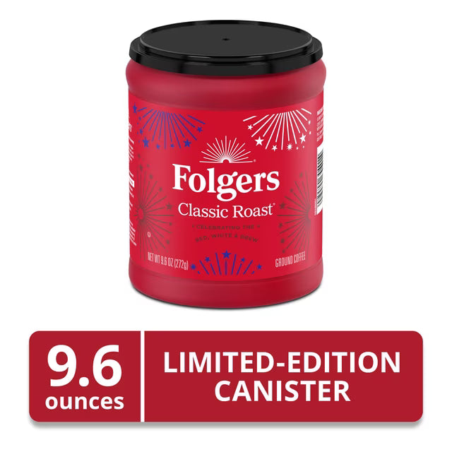 Folgers Classic Roast Medium Roast Ground Coffee, Limited Edition Canister for America’s 250th Anniversary, 9.6 oz
