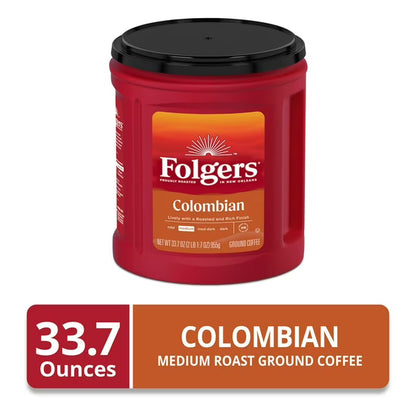 Folgers Colombian Ground Coffee, Medium Roast, 33.7 oz Canister