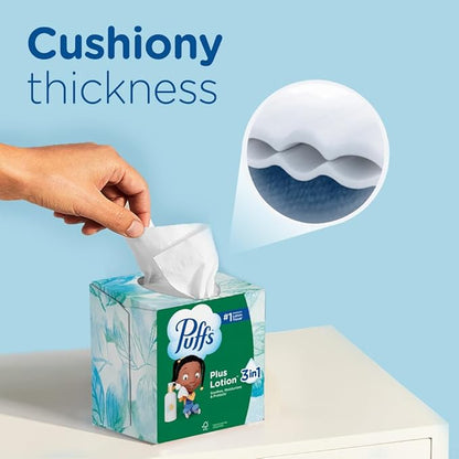 Puffs Plus Lotion Facial Tissues – 8 Family Rectangle Boxes (992 Tissues Total) | Soothing Relief for Allergies & Colds