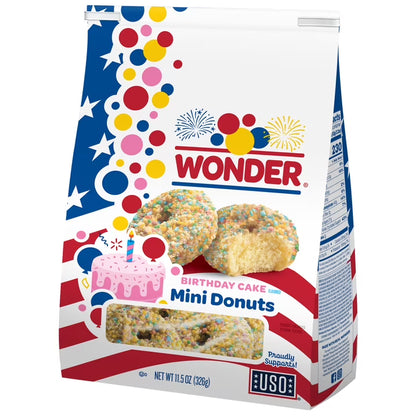 Wonder Birthday Cake Flavored Mini Donuts, Shareable Donuts, 11.5 oz Bag