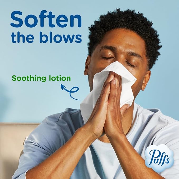 Puffs Plus Lotion Facial Tissues – 8 Family Rectangle Boxes (992 Tissues Total) | Soothing Relief for Allergies & Colds