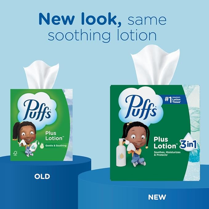 Puffs Plus Lotion Facial Tissues – 8 Family Rectangle Boxes (992 Tissues Total) | Soothing Relief for Allergies & Colds