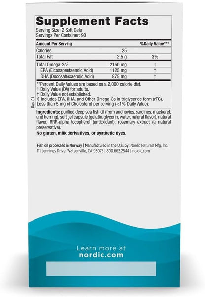 Nordic Naturals Ultimate Omega 2X, 2150mg Fish Oil, Lemon - 180 Count
