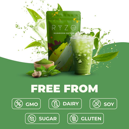 RYZE Organic Mushroom Matcha with 6 Adaptogenic Mushrooms, 30 Servings