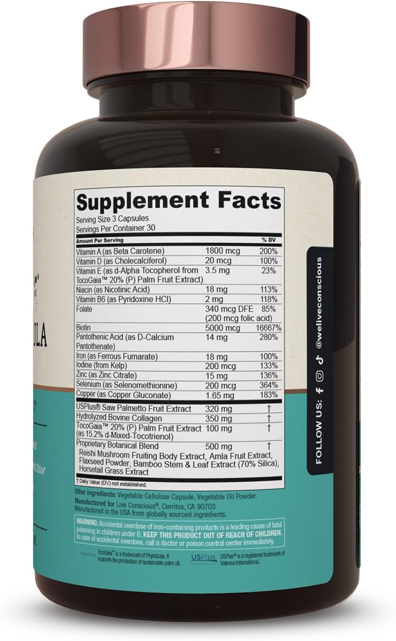 Hair La Vie Live Conscious Clinical Formula Hair Growth Vitamins for Women and Men w/Biotin, Collagen & Saw Palmetto (Pack of 1)