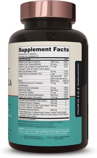 Hair La Vie Live Conscious Clinical Formula Hair Growth Vitamins for Women and Men w/Biotin, Collagen & Saw Palmetto (Pack of 1)