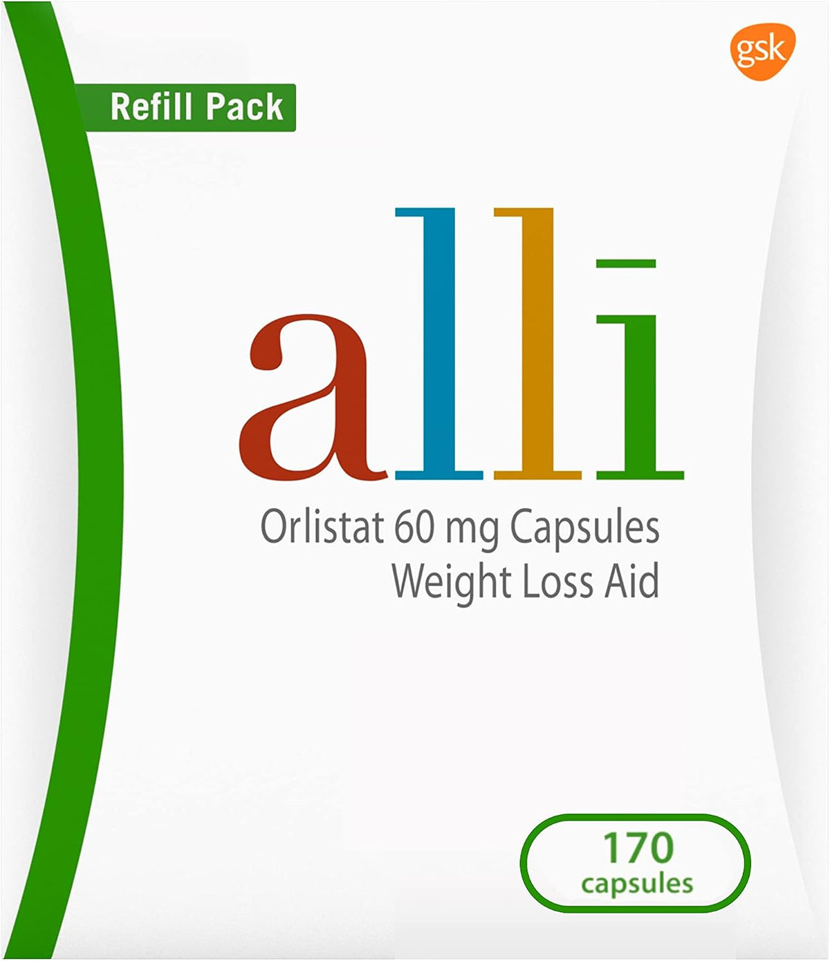 alli Weight Loss Supplement, Orlistat 60 mg Capsules, 170 Count Refill Pack