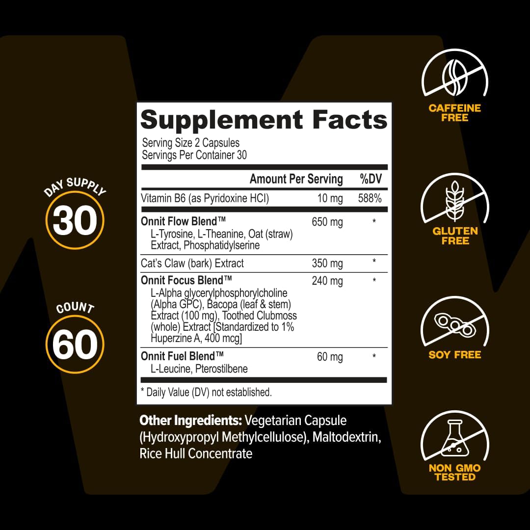 ONNIT Alpha Brain Nootropic Brain Supplement for Focus & Memory, 60 Count