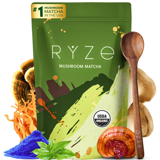 RYZE Organic Mushroom Matcha with 6 Adaptogenic Mushrooms, 30 Servings