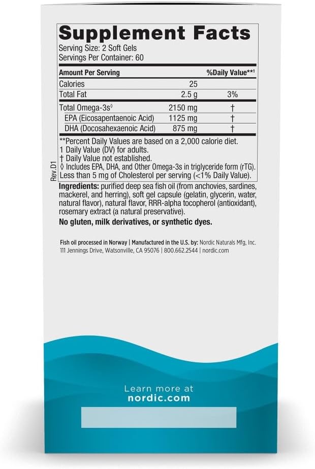 Nordic Naturals Ultimate Omega 2X, 2150mg Fish Oil, Lemon - 120 Count