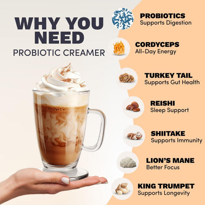 RYZE Mushroom Coffee Creamer with Probiotics & 6 Mushrooms, 30 Servings
