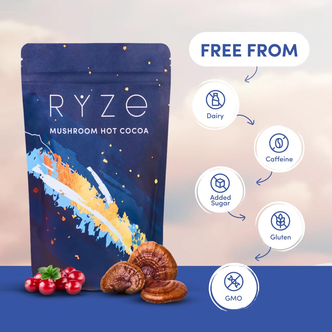 RYZE Mushroom Hot Cocoa with Melatonin, Reishi & L-Theanine, 20 Servings