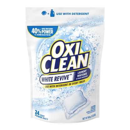 OxiClean White Revive Laundry Whitener & Stain Remover Power Paks, Chlorine-Free Whitening Formula, 24 Count