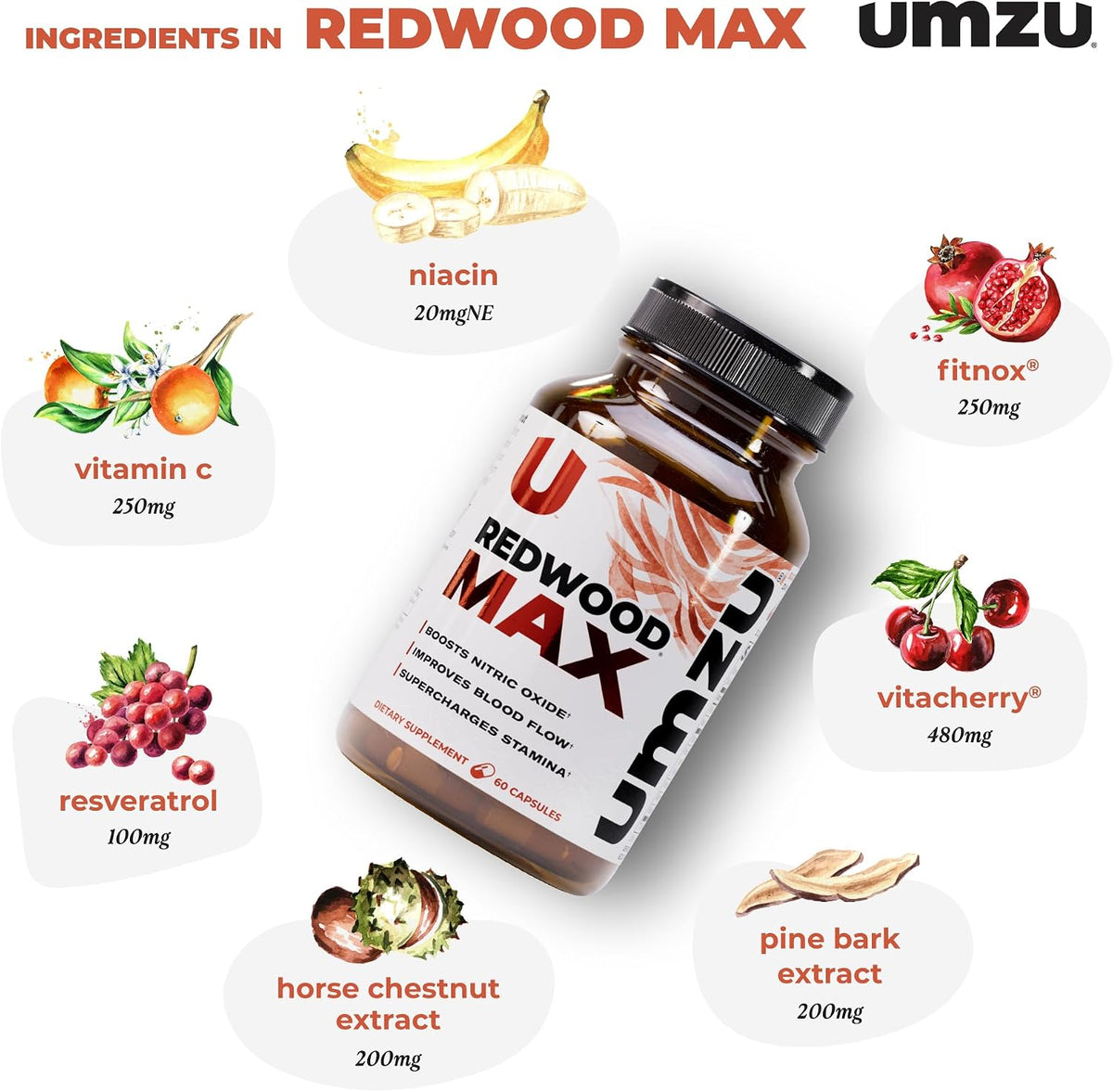 UMZU Redwood Max Nitric Oxide Booster, 1 Month Supply