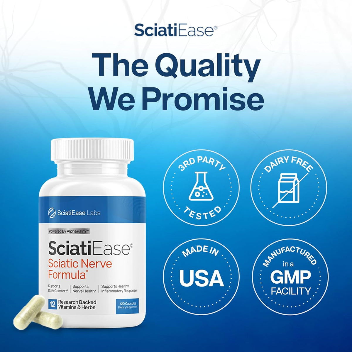 SciatiEase Sciatic Nerve Health Support Supplement, 120 Capsules