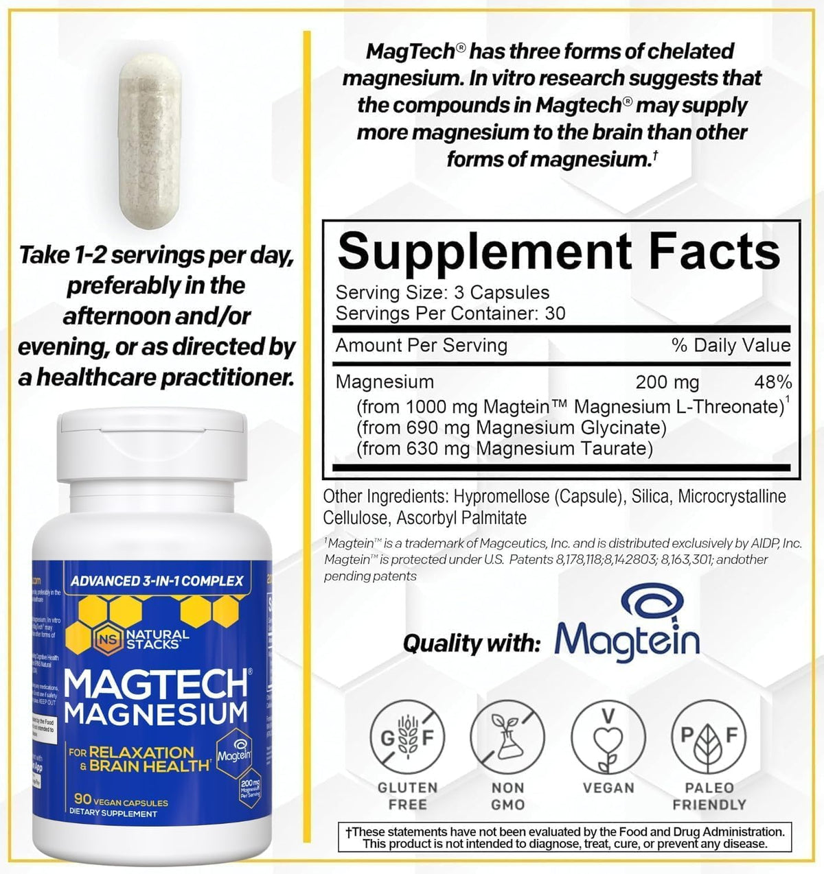 MagTech Magnesium Complex with Glycinate, L-Threonate & Taurate - 90 Count