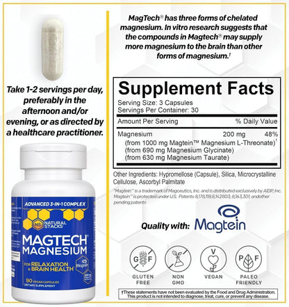 MagTech Magnesium Complex with Glycinate, L-Threonate & Taurate - 90 Count