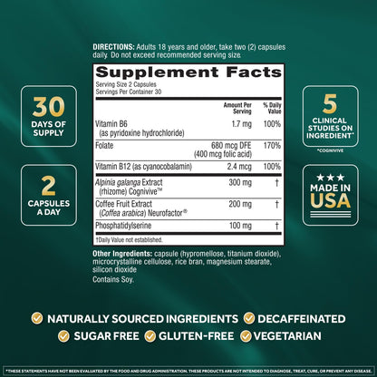 NEURIVA Ultra Brain Supplements for Memory and Focus, Phosphatidylserine, Cognivive, Neurofactor, Folic Acid, Vitamin B12 & Vitamin B6, 60 Count Capsules