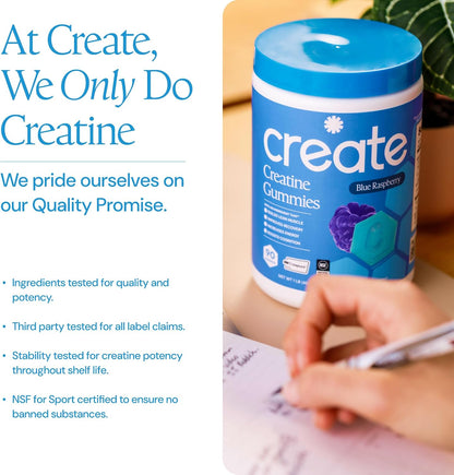 Create Creatine Monohydrate Gummies for Women and Men, Blue Raspberry, 90ct