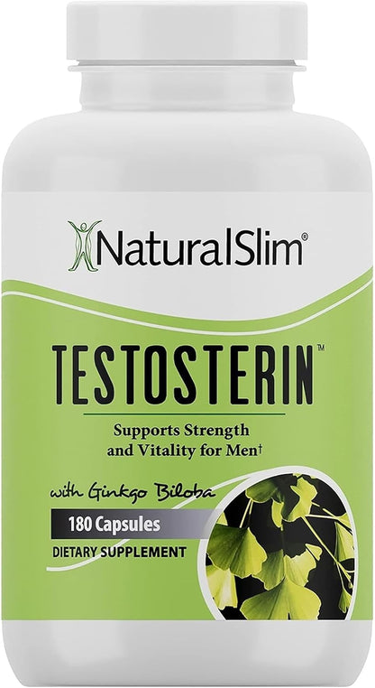 NaturalSlim Testosterin Testosterone Support with Ginkgo Biloba, 180 Capsules