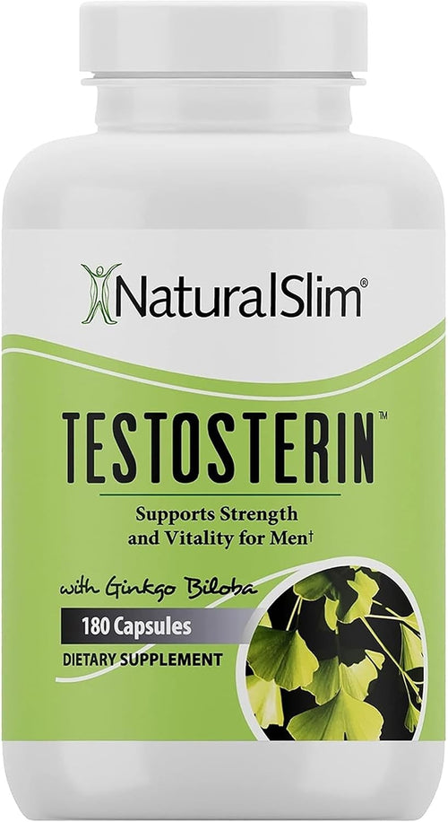 NaturalSlim Testosterin Testosterone Support with Ginkgo Biloba, 180 Capsules