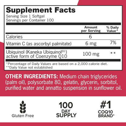 Qunol Mega Ubiquinol CoQ10 100mg, Superior Absorption, 100 Softgels