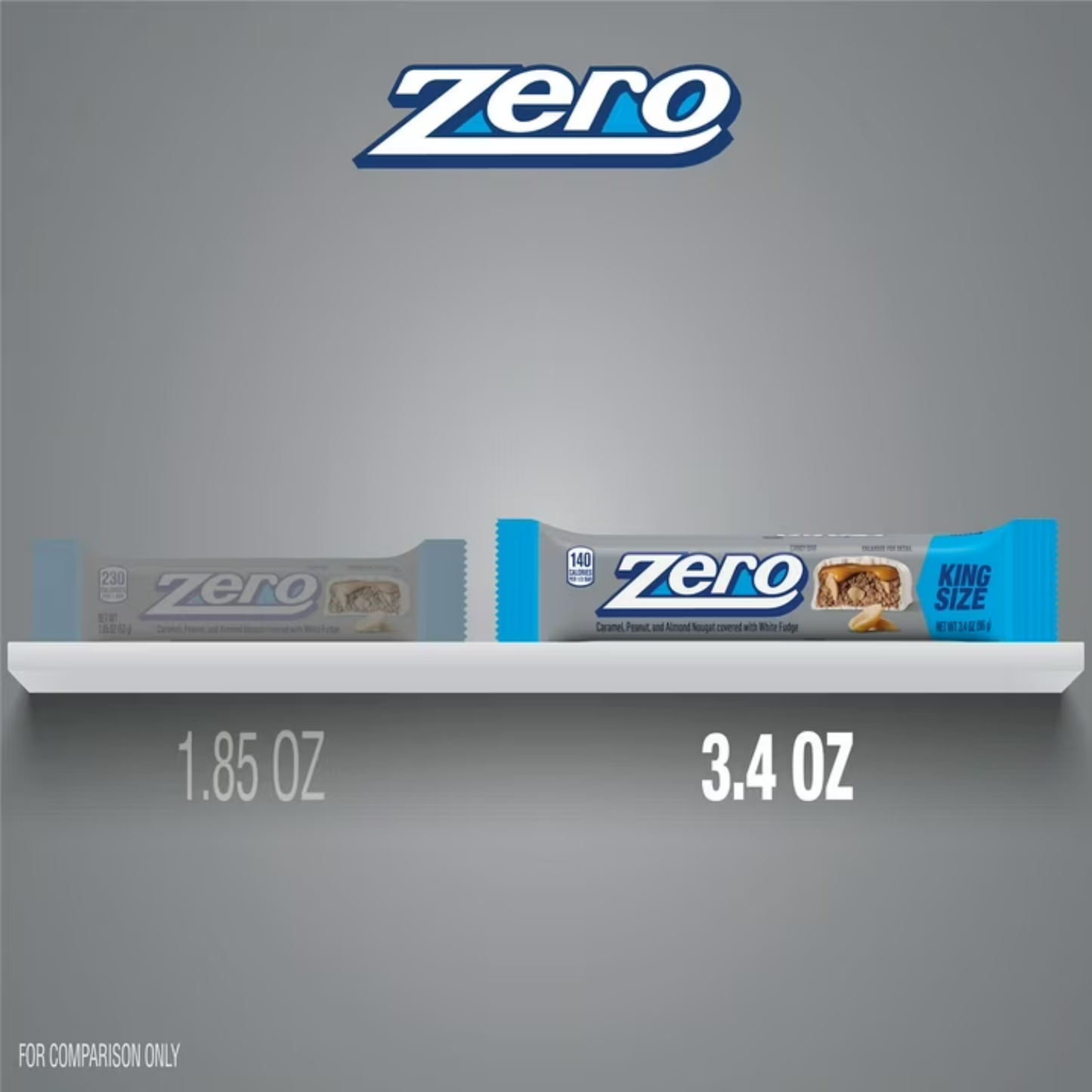 ( 2 PACK ) Zero White Fudge, Caramel, Peanut, Almond Nougat King Size Candy, Bar 3.4 oz