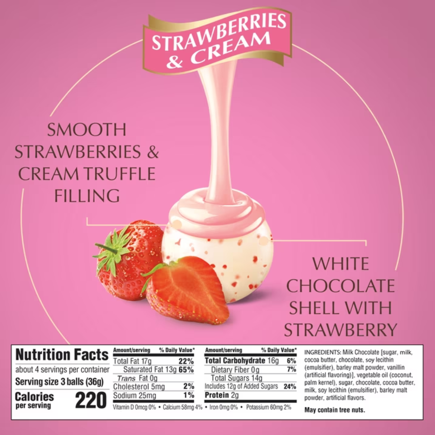 Lindt LINDOR Strawberries & Cream White Chocolate Truffles, Smooth Melting White Chocolate Candy with Strawberry Cream Filling, 5.1 oz Bag