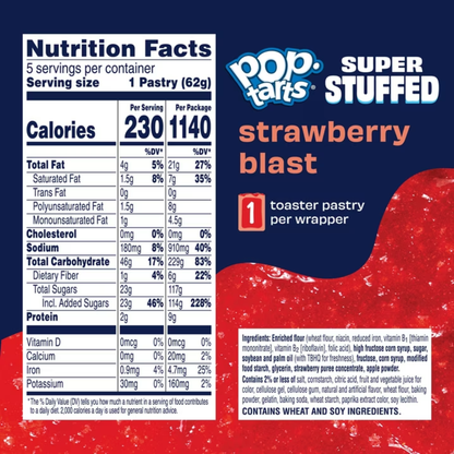 Pop-Tarts Super Stuffed Strawberry Blast Toaster Pastries, 50% More Filling, Shelf-Stable, 10.9 oz (5 Count)