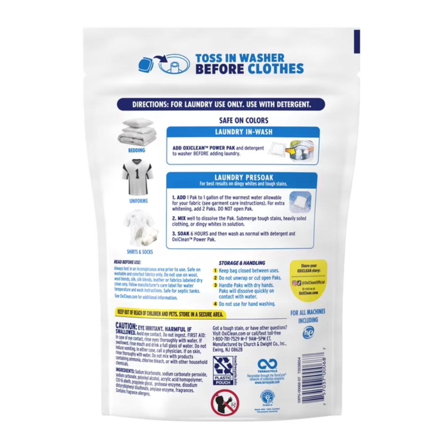 OxiClean White Revive Laundry Whitener & Stain Remover Power Paks, Chlorine-Free Whitening Formula, 24 Count