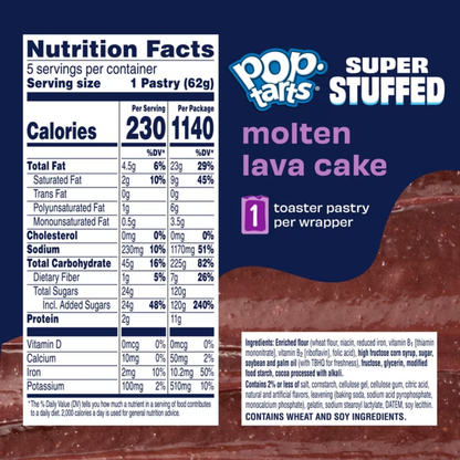 ( 2 PACK ) Pop-Tarts Super Stuffed Molten Lava Cake Toaster Pastries, 50% More Filling, Shelf-Stable, 10.9 oz (10 Count)