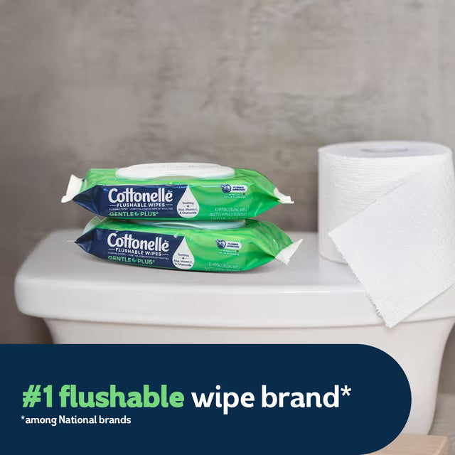 Cottonelle Gentle Plus Flushable Wet Wipes, Gentle Cleansing Bathroom Wipes, 4 Flip-Top Packs
