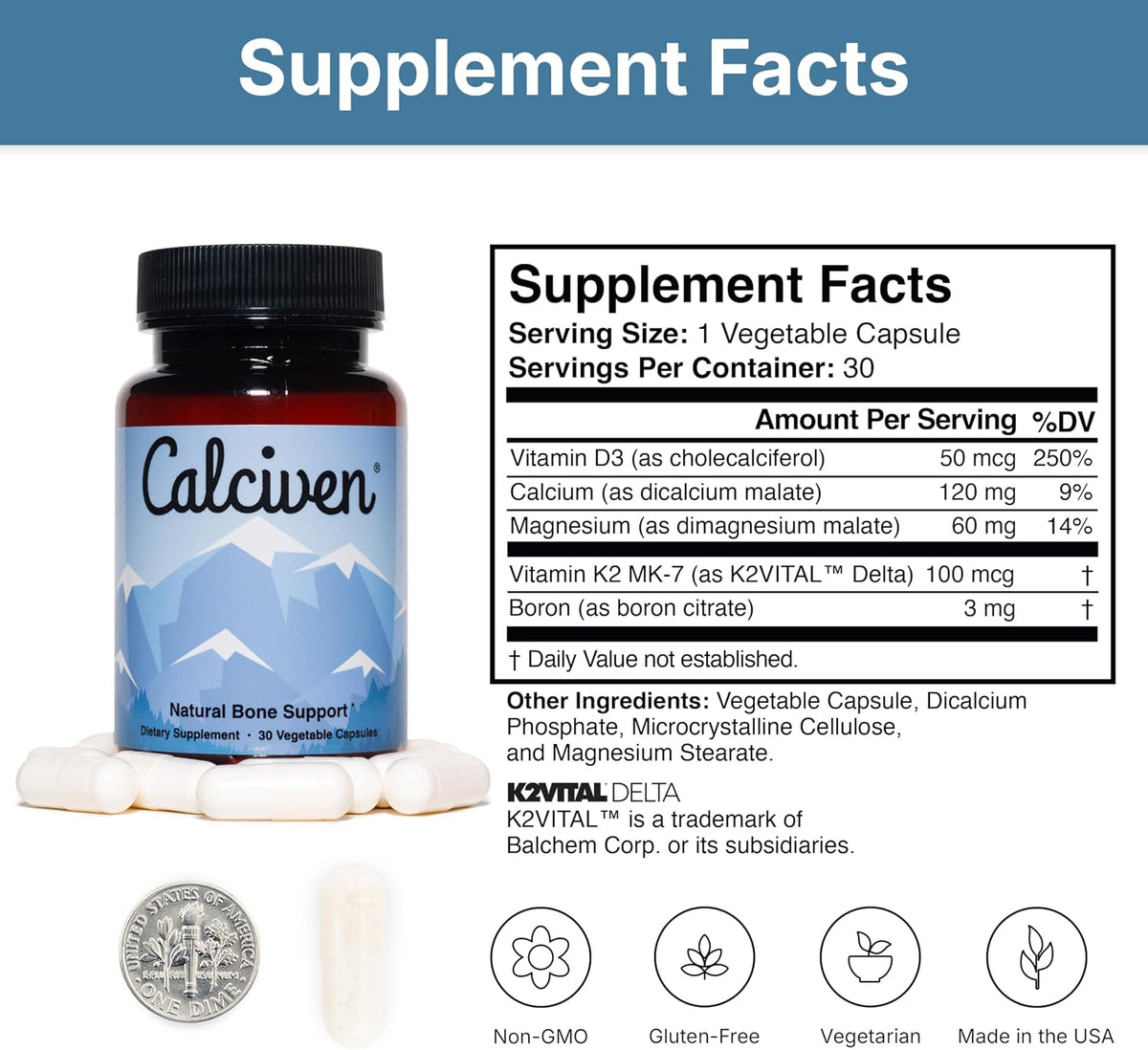 Calciven Natural Bone Support Supplement, Vegetarian, Gluten-Free