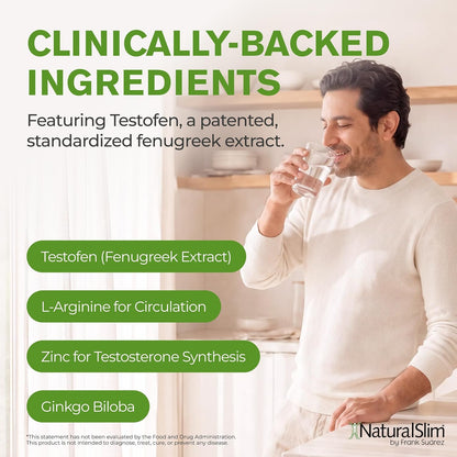 NaturalSlim Testosterin Testosterone Support with Ginkgo Biloba, 180 Capsules